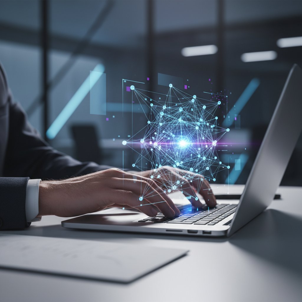 Uczestnicy kursu AI pracujący z nowoczesnymi narzędziami sztucznej inteligencji na laptopach